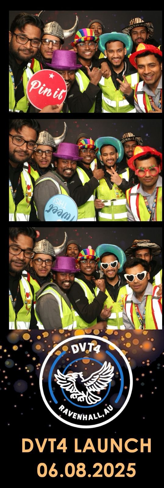 Fun photo booth strip featuring guests and props